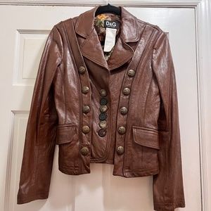 Dolce Gabbana D&G Brown Leather Button Jacket